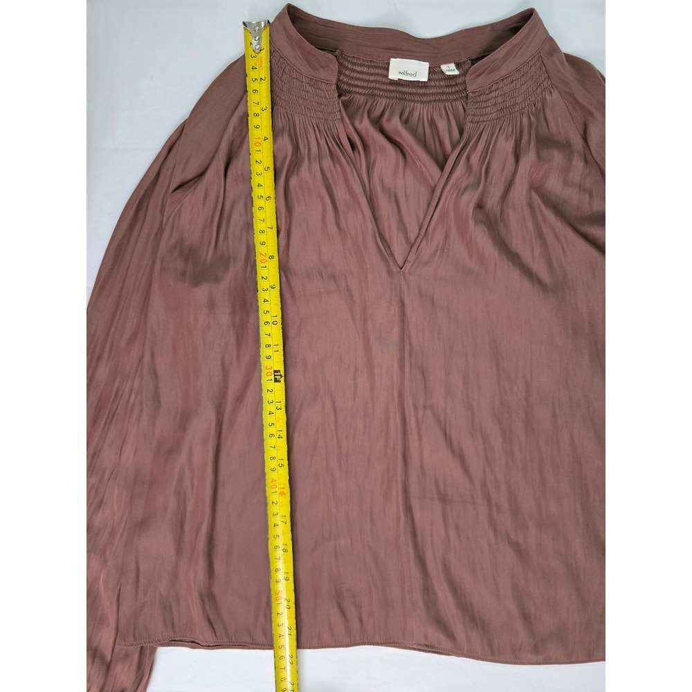 Wilfred Aritzia Brown Smocked V-Neck Long Sleeve Blouse Size Small - Picture 6 of 13